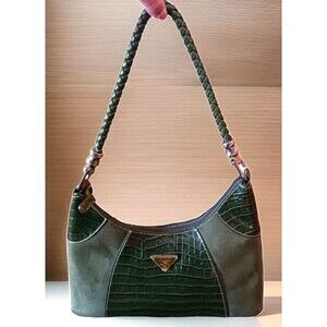 NYC Accessory Triangle Logo Style Green Handbag Bag Faux Leather Braided Handles